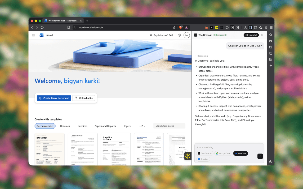 The Drive AI extension running inside Microsoft OneDrive