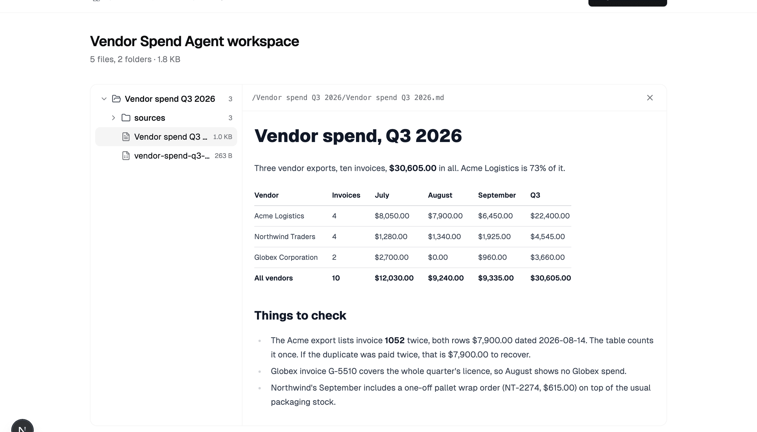 The claim page: a workspace shared by Vendor Spend Agent, a folder tree on the left, the report open on the right, and a Sign in to claim button