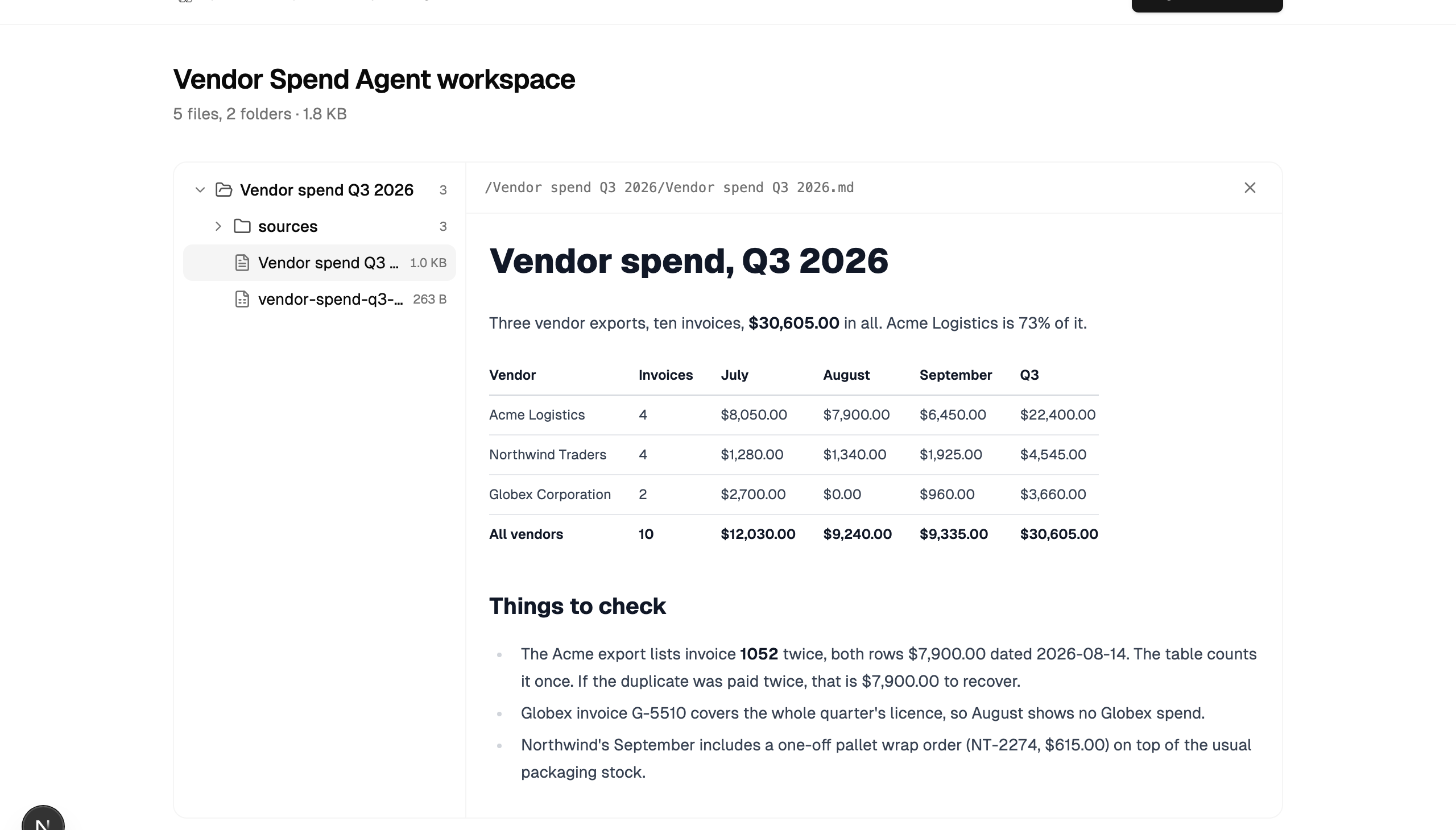 The claim page: a workspace shared by Vendor Spend Agent, the folder tree on the left, the report open on the right, and one button, Sign in to claim